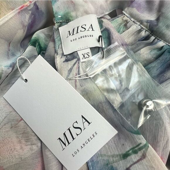 MISA Victorine Floral High-Low Maxi Chiffon Dress in Abstract Watercolor XS NEW - Picture 9 of 11
